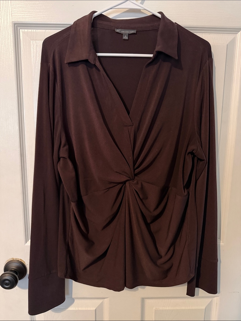 Adrianna Papell Brown Twist-Front Long Sleeve Blouse